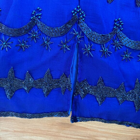 Vintage 1980s Blue Beaded Silk Dress - Picture 9 of 12